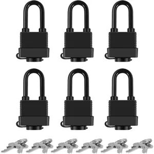 6PCS Padlocks Keyed Alike for Use, Waterproof Laminated Safety Lock Set with 12 Keys, Long Security Padlock for (6PCS Black)
