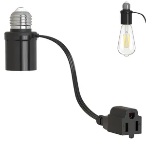 Power Socket Adapter, 3-in-1 Bulb Plug Adapter, Converts E26/E27 Bulb Socket to Three-Prong Socket with Extension Cord, Suitable for Outdoor Porch Garage Patio Use, 1 Piece Pack
