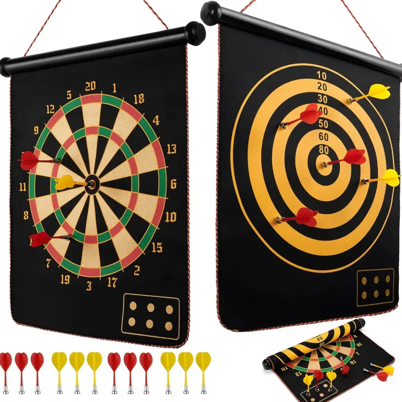 Magnetic Dart Board for Kids, Teens, and Adults - Double-Sided Dart Board Game with Strong Magnetic Darts, Roll-Up Portable Design, Gifts for Teen Boys, Family Parties, Camping, and Birthdays