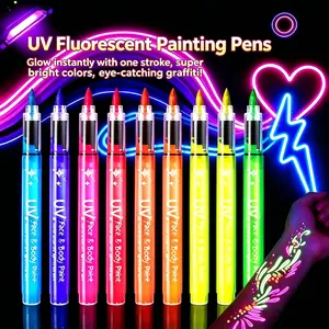 8-18 Color Glow-In-The-Dark Pens, 1-5mm Liquid Fluorescent Pen Set, Glow Markers, Ideal for Halloween Makeup, Stage Makeup, Music Events