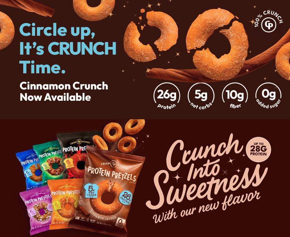 Crisp Power Protein Pretzels, 28g Protein, High Protein, High Fiber, Low Carb, Crunchy Pretzel Snacks, No Added Sugar, 1.75 oz Bags, 6 Pack, Vegan, Plant-Based, Keto