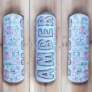 Personalized Nurse 20oz Tumbler with Plastic Lid and Straw - Custom Portable Drinkware Water Bottle