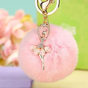 Fashion Rhinestone Ballet Dancer Keychain Cute Plush Ball Keyring for Women Girls Car Handbag Backpack Phone Pendant Accessories #DDF