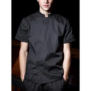 Men'sLightweightChefUniform�CBreathableShortSleeve,StandCollar,Oil&StainResistantforRestaurantsClothesBlack
