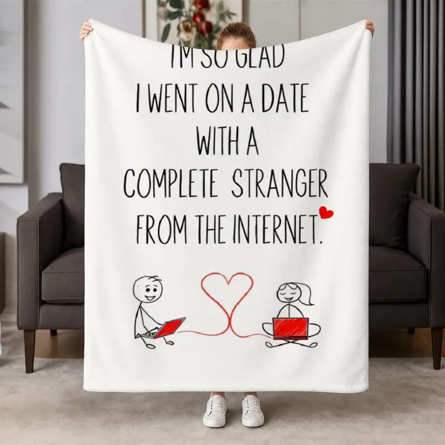 Cozy Minimalist Weighted Blanket Suitable for Soft Flannel Bedspread with Internet Stranger Quotes & Heart Design, Machine Washable Warm Bedding Gift for Couch, Bed, Office, Travel - Perfect for And