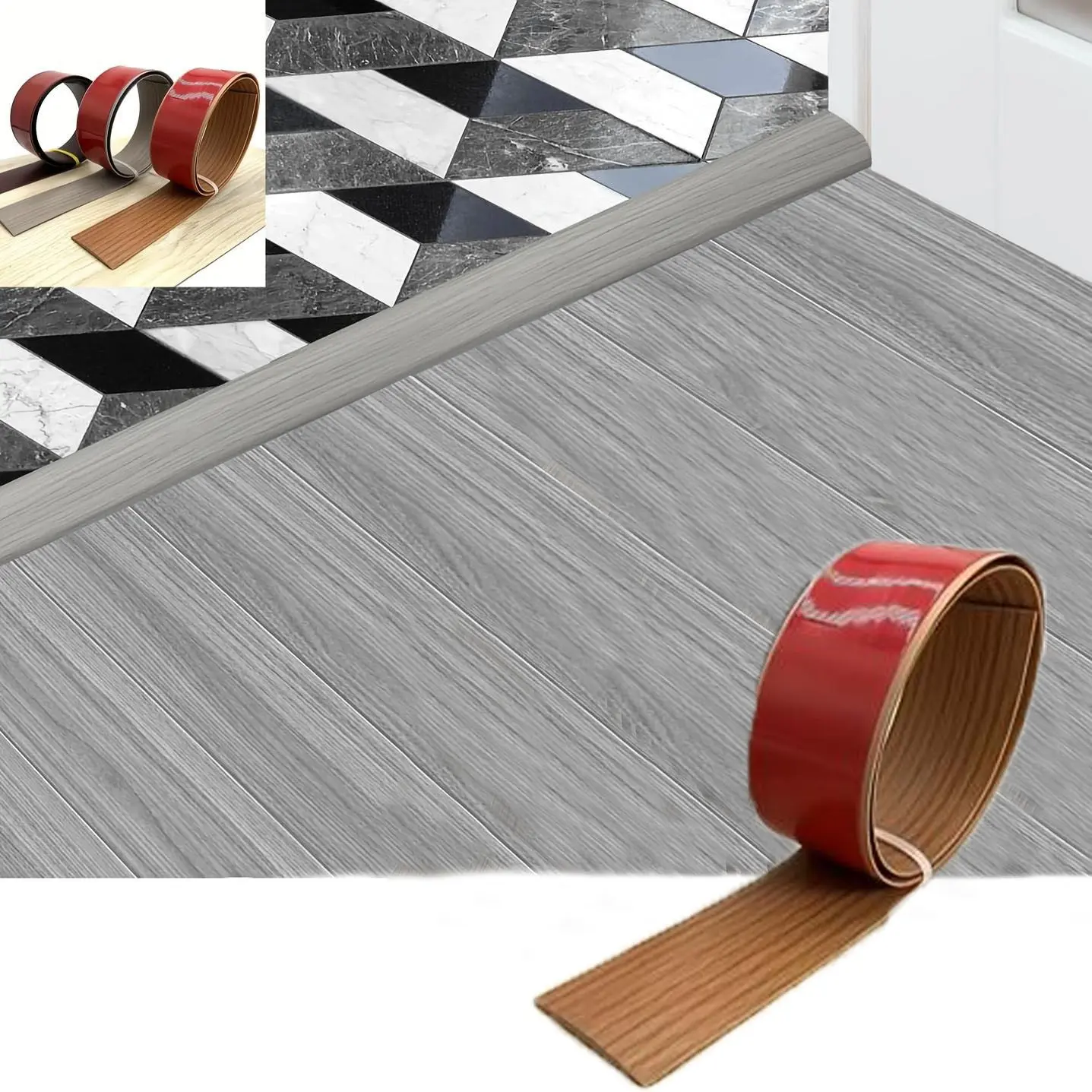 Self adhesive floor transition strip - wood grain for ceramic tiles and solid wood floors, durable DIY, with strong adhesion, Floor Protector, Hardwood Floor Protector, Flooring Solutions
