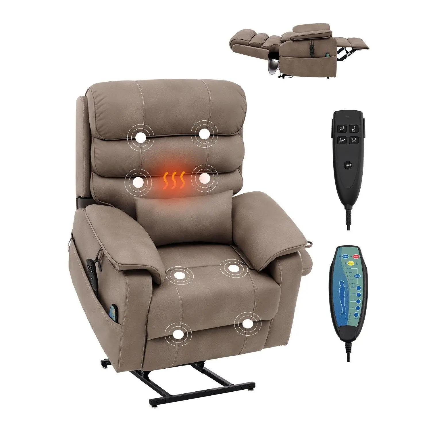 【Summerfinds】VEVOR Velvet Power Lift Recliner Chair, Wellness Tools with Heat and Vibration Relief Vibratory High Vibration Massage Functions, Light Brown Personal Care Massage Device