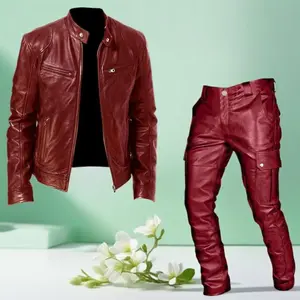 Men’s PU Leather Two-Piece Casual Suit with Leather Pants