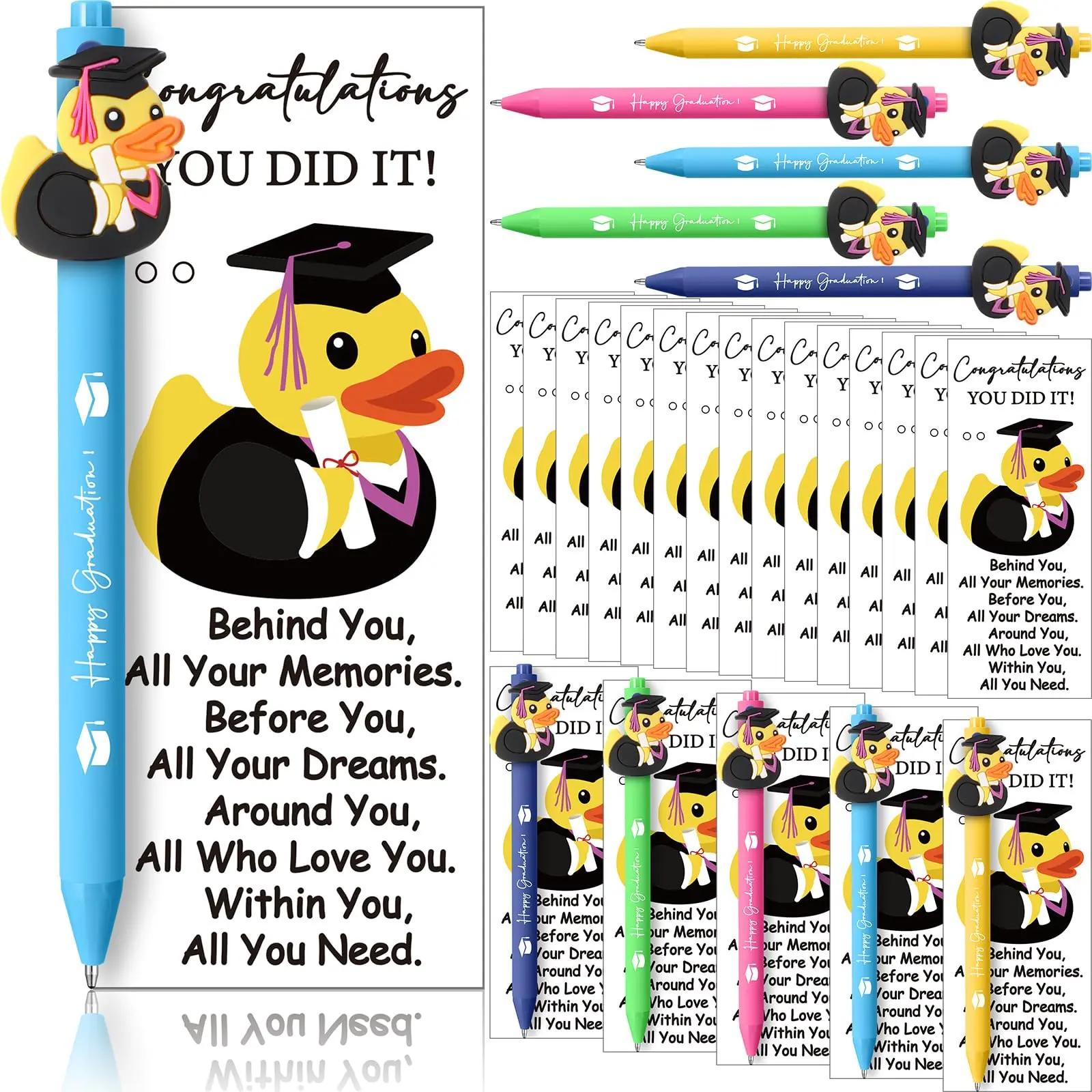 24/48 Sets Graduation Ballpoint Pen Kit, Writing Stationery with Inspirational Cards, Class of 2026 Bulk End-of-Year Classroom Party Favors for Students, Teachers, Graduation Pens