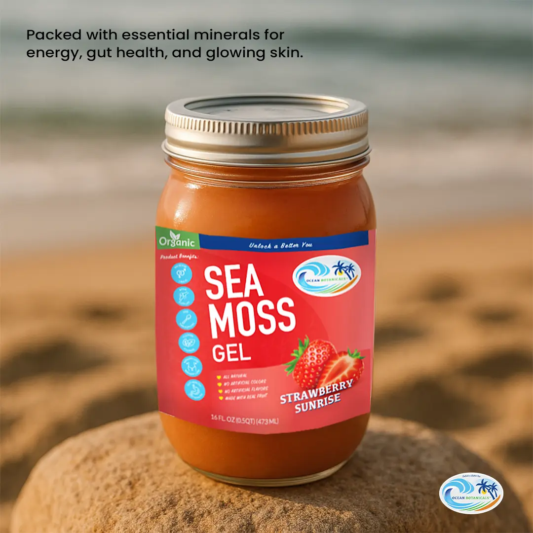 Strawberry Sea Moss Gel | Sweet Blend with Essential Minerals for Energy Gut Health & Glowing Skin | Natural Dietary Supplement | 34 FL OZ