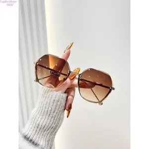 Elegant Gold Gradient Frameless Sunglasses for Women, Hexagonal Large Metal Arms, UV Protection Multi-Color Shades Ideal for Party, Daily Wear, Travel & Holiday Gifting