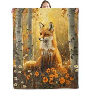Flannel Blanket | Elegant Fox Autumn Forest Flannel Throw Blanket, Cozy Plush Soft Lightweight Blanket For Couch Bedroom Outdoor Travel, Perfect Warm Gifts For Women Adults Kids Home Decor | Home & Gift