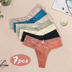 7-Pack Women’s Lace Panties — Summer Fashion, Comfortable Cotton Underwear, Basic Cotton Seamless Design — Elegant and Comfortable, Women’s Seamless Basic Style for Winter Apparel/Back-to-School Outfits;Soft Comfy Knicker thong underwear for women
