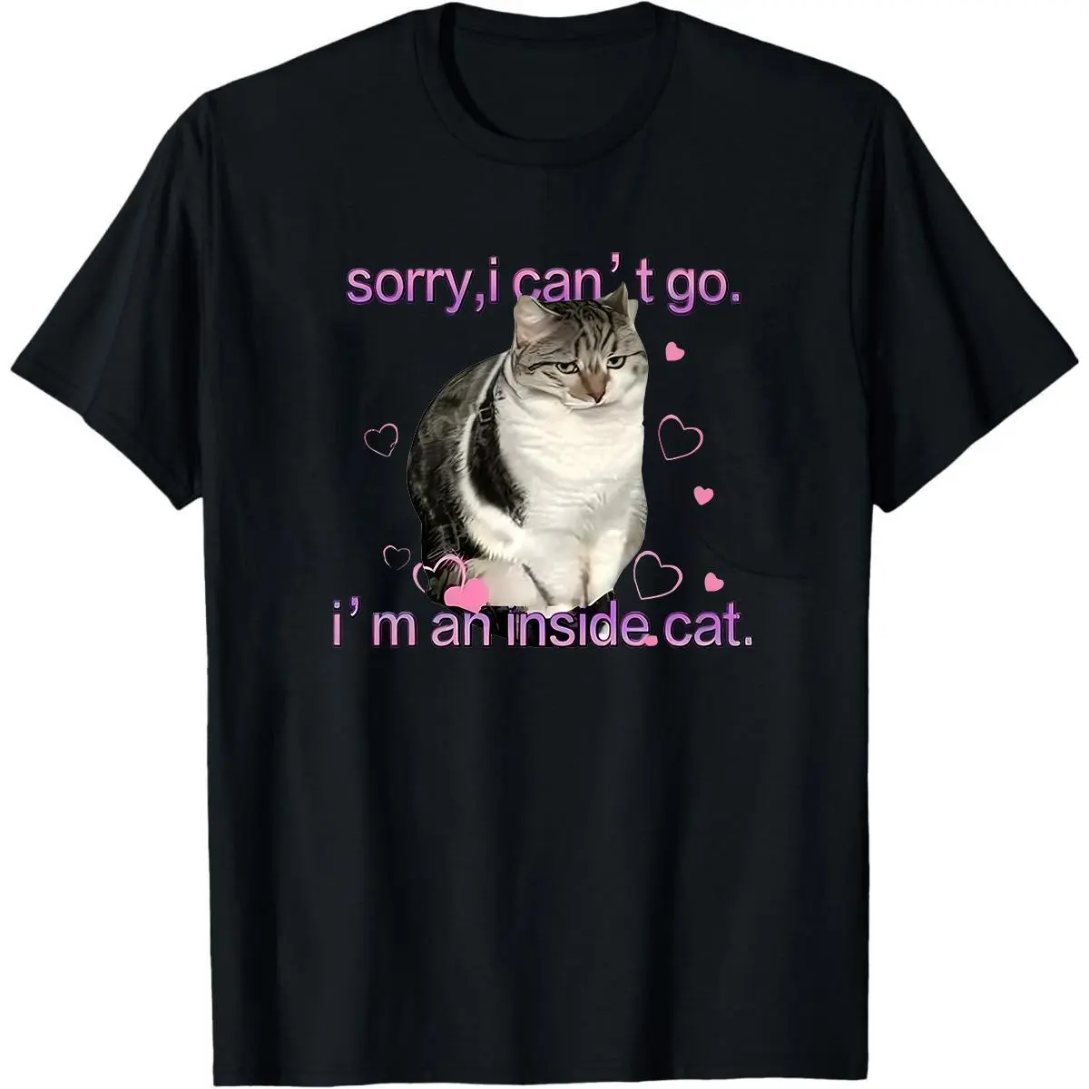 Men's Short-Sleeve Seamless Cotton T-Shirt - Round Neck Soft Fabric Casual Menswear Clothes, Unisex Adult Top with "I'm an Inside Cat" Funny Graphic