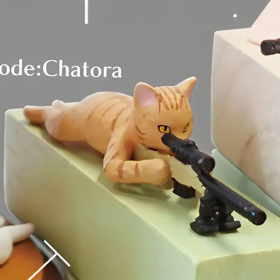 Summervibes Sniper Cat Gacha Capsule, Cat Figurine Holding Sniper