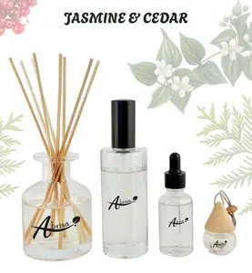 Jasmine & Cedar - Full Experience Aromatherapy Bundle with Reed Diffuser, Home Spray, Water Soluble Essence, & Car Air Freshener for Calm & Clarity