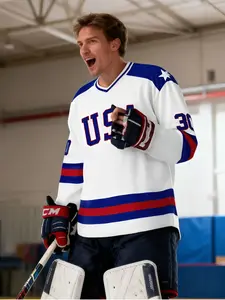 Usa Ice Hockey Long Sleeve Jersey Shirt, 30 Number Craig Player Edition, Lightweight Breathable, Best Gift, Sporty Geometric Design