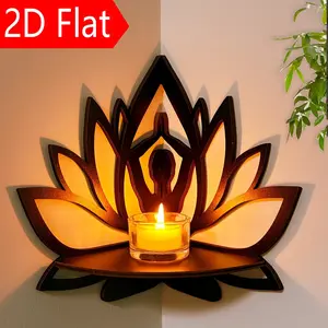 Calm Lotus Yoga Wooden Corner Rack, Hollow Art Wall Shelf, Living Room Entrance Decorative Storage, Zen Decoration, Wall-Mounted Organizer