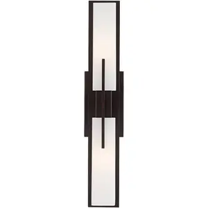 Possini Euro Design Midtown Modern Wall Light Bronze Metal Hardwire 23 1/2" 2-Light Fixture White Glass Shade for Bedroom Bathroom Living Room Vanity