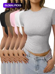 Women's Solid Color Tee, Casual Comfy Basic Round Neck Short Sleeve T-shirt for Summer, Ladies Sleepwear for Daily Wear
