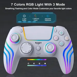 RGB Wireless Game Controller for PS5 Bluetooth Replacement Gamepad for P5/ Windows PC Rechargeable Double Vibration Motion Sensor Joystick Remote Joypad with 1500mAh Battery,Turbo