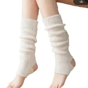 Solid Color Leg Warmers Women Hollowed Out Foot Heel Knitted Knee High Socks Legging Gaiters Cover - Comfortable Women's Footwear - Womenswear