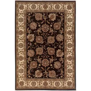 212 MAIN 8 ft. Brown & Ivory Oriental Print Geometric Pattern Rug - Square, Stain-Proof, Traditional Home Decor for Equestrian Leisure & Outdoor Spaces