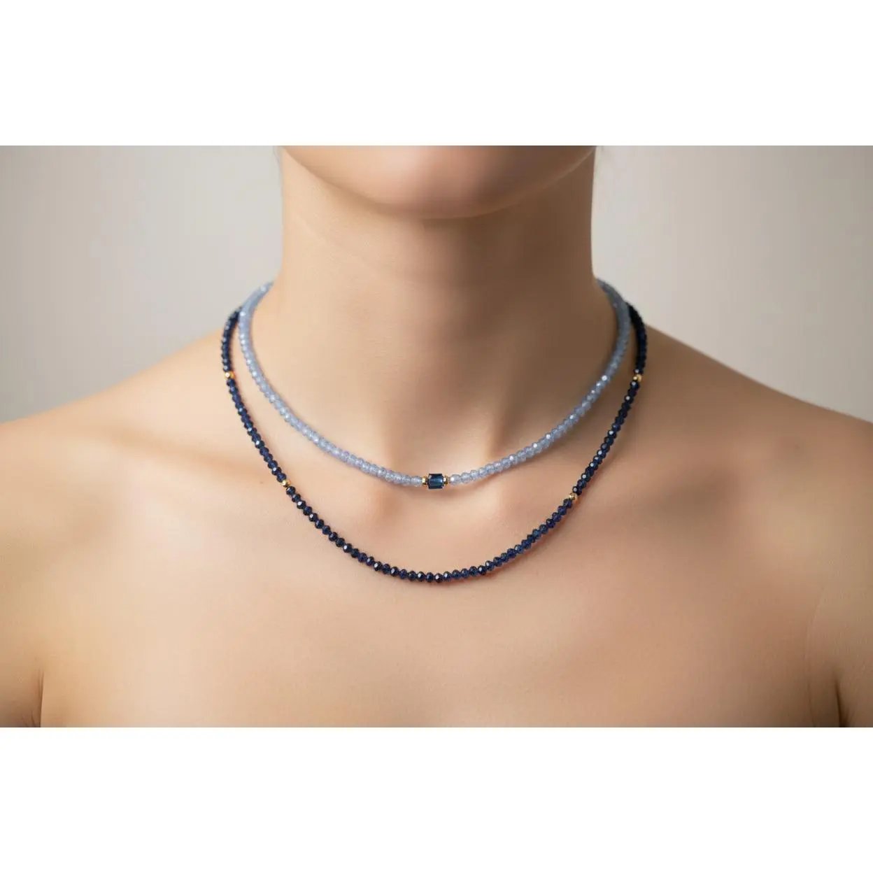 Gold Azure Gleam Faceted Glass Beaded Necklace - Layering Outfits Accessory, Everyday Casual Costume Jewelry, Glass Beads Necklaces