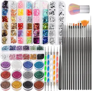 Nail Art Brush, Nail Design Tools Kit with Nail Art Brushes, Nail Dotting Tools,Fine Glitter,Nail Butterfly, Nail Heart Sequins, Foil Flakes, Nail Art Rhinestones, Nail Art Decoration Kit.
