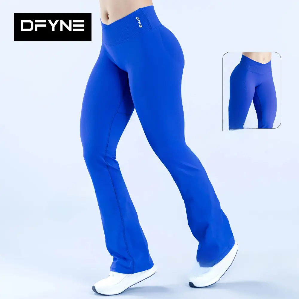 DFYNE Vision Front V-Waist Lifting Flared Pants |   Matte Nylon Seamless Fitness Pants