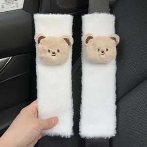 Cute Bear Design Car Seat Belt Shoulder Cover, 2 Counts Plush Car Seat Belt Protective Cover, Car Interior Decoration Accessories for Women & Girls, Car Ornament, Car Interior Accessory