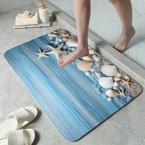 [Non-Slip Flannel Starfish] Non-Slip Flannel Starfish Bath Mat |   Sponge Shell Patterned - 1Cm 1pc