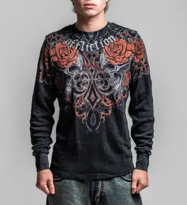 Affliction Men's Thermal Long Sleeve Shirt Crimson Temple