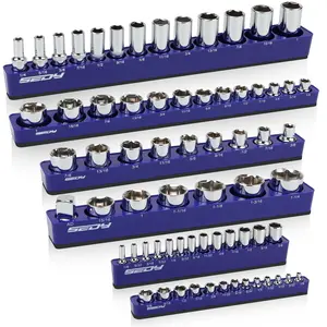 Sedy 6-Piece 1/4" 3/8" 1/2"-Driver SAE Magnetic Socket Organizer Set (Holds 68 Sockets) - Detachable Tool Tray with 5mm Magnetic Base, Screw-Fixed Design Heavy-Duty Modular Storage for Garage/Home Workshop