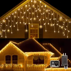 SUNNYGLADE 400LED 32Ft Icicle Lights Curtain Fairy Light Icicle Christmas Outdoor Dripping Lights 8 Modes for Christmas Thanksgiving Wedding Party Home Garden Bedroom Indoor Outdoor Decor