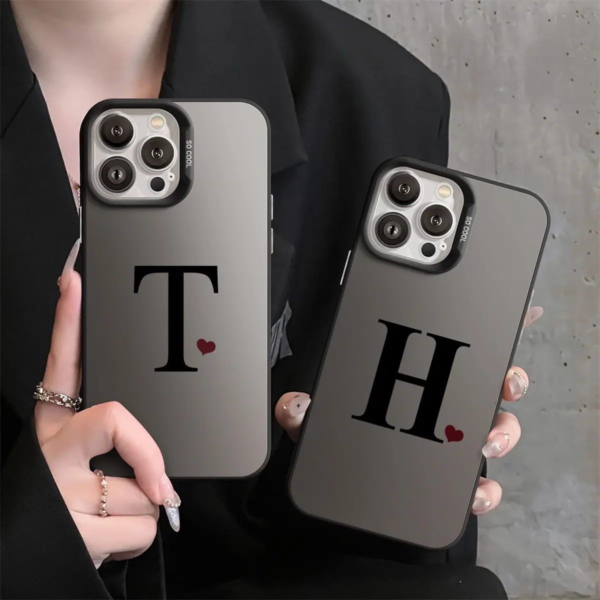 Custom Initial Monogram Name Phone Case Aesthetic Matte Grey Clear Bumper Personalized Letter Matching Couple Cover Compatible with iPhone.Leave a note at checkout or send us a direct message with the exact letter(A-Z)you want printed on your custom case!