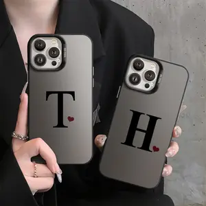 Custom Initial Monogram Name Phone Case Aesthetic Matte Grey Clear Bumper Personalized Letter Matching Couple Cover Compatible with iPhone.Leave a note at checkout or send us a direct message with the exact letter(A-Z)you want printed on your custom case!