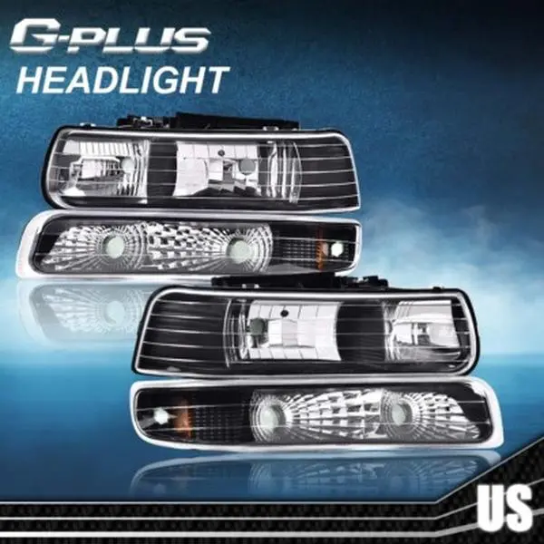 G-PLUS 100% Brand New Smoked Lens Automotive Headlight Assemblies - Bolt-On Factory Replacement Front Light Headlamp for 99-02 Chevy Silverado Trucks, Vehicle-Specific Fit Pair Set for Truck Updating,toolupgrade