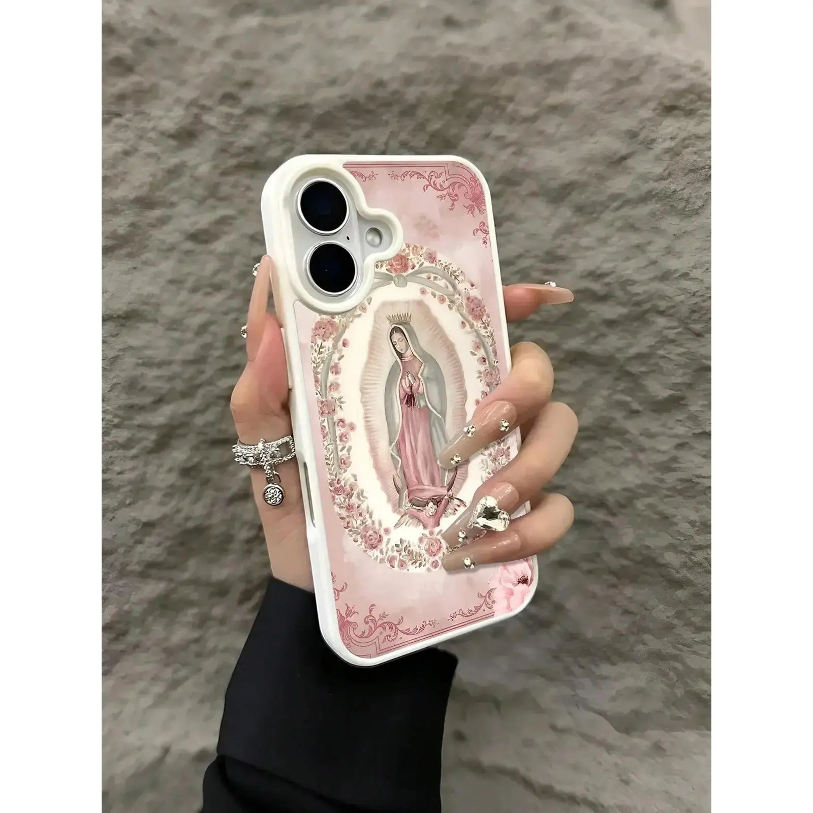 Pink Virgin Mary Christian Pattern Magnetic Clear Phone Case For IPhone 17/16/15/14/13/12/11/Air/ProMax/Pro/Plus For Samsung Galaxy S25-S22/FE/Ultra, Acrylic+TPU Cover, Creative Y2K Design, Fundas Para Cover De Matching, Compatible Shockproof Phone Cases