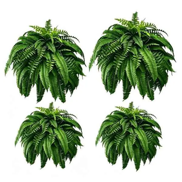 4 pcs 23.62-inch UV-resistant artificial Boston ferns, 21-frond artificial fern plants, outdoor UV-resistant plastic green shrubs, artificial ferns, suitable for home gardens, courtyards, and indoor/outdoor decoration