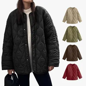 Women’s Oversized Quilted Lightweight Jacket, Button-Front Puffer Padded Outerwear with Pocket