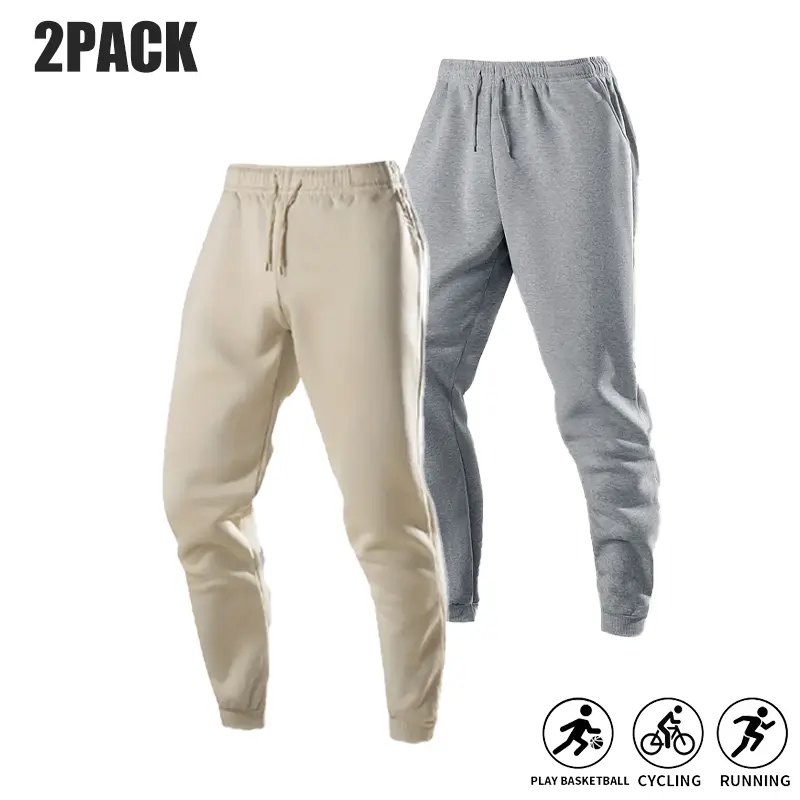 Men’s 2-Pack Solid Color Jogger Sweatpants – Elastic Waistband with Drawstring, High-Waisted Cuffed Design, Breathable and Versatile for Basketball, Cycling, Running, Fitness, Casual Wear, Daily Commuting, Slim Fit Sport Pants