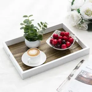 Brown/White Wood Serving Tray