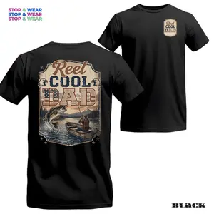 Reel Cool Dad Fishing Shirt, Funny Father’s Day Gift for Dad, Bass Fisherman T-Shirt, Vintage Outdoor Graphic Tee for Men, Gift For Him