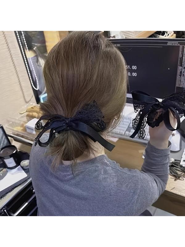 1 piece of black lace ribbon bow headband, bow headband hair accessory, retro black lace headband, suitable for tying hair, available in 4 seasons, suitable for Christmas, Halloween, Christmas Eve, birthday and New Year gifts