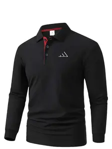 Men's Spring Fall Winter Classic Casual Fitted Long Sleeve Geometric Printed Polo Shirt, Golf Style, Office/daily/golfing, Perfect Gift for Husband/father