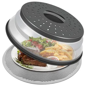 Collapsible Microwave Splatter Cover For Food With Silicone Mats, 10.5 Inch, Dishwasher-safe, Microwave Plate Cover With Steam Vent，BPA-Free Silicone & Plastic (black)