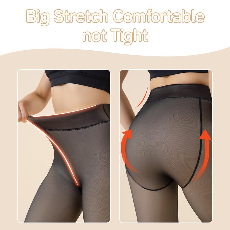 Sheer Fleece-Lined Winter Leggings – Fake Translucent Warm Pantyhose for Women