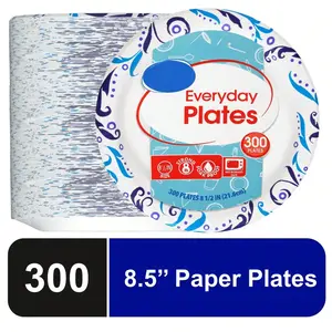 8.5" Disposable Paper Plates – 300 Count, Sturdy, Soak-Proof & Microwave Safe, Ideal for Parties, Barbecues, and Everyday Meals