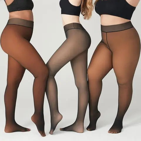 WiliW Fleece Lined Tights for Women Fake Translucent Warm Comfort Pantyhose Shapewear Leggings Sheer Thick Tights for Winter Fit Womenswear Basic Style Closed Foot